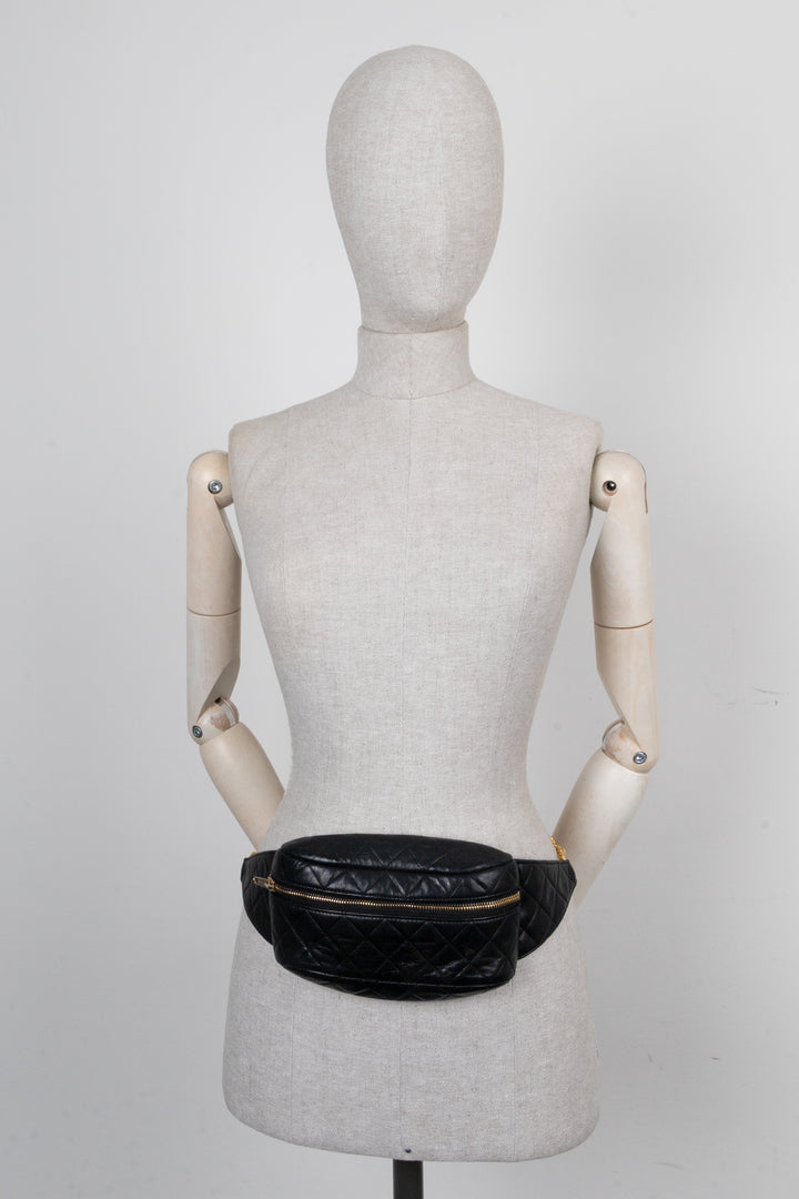 CHANEL Quilted Chain Belt Bag Black