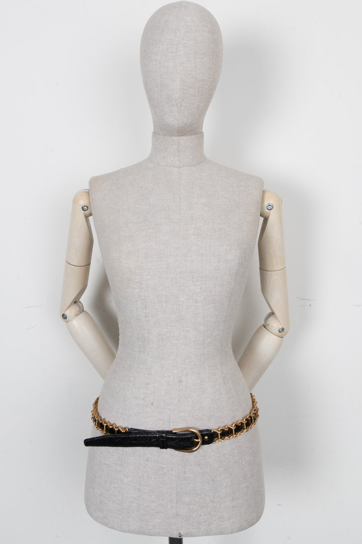 MIUMIU Chain Croc Embossed Belt Black Gold