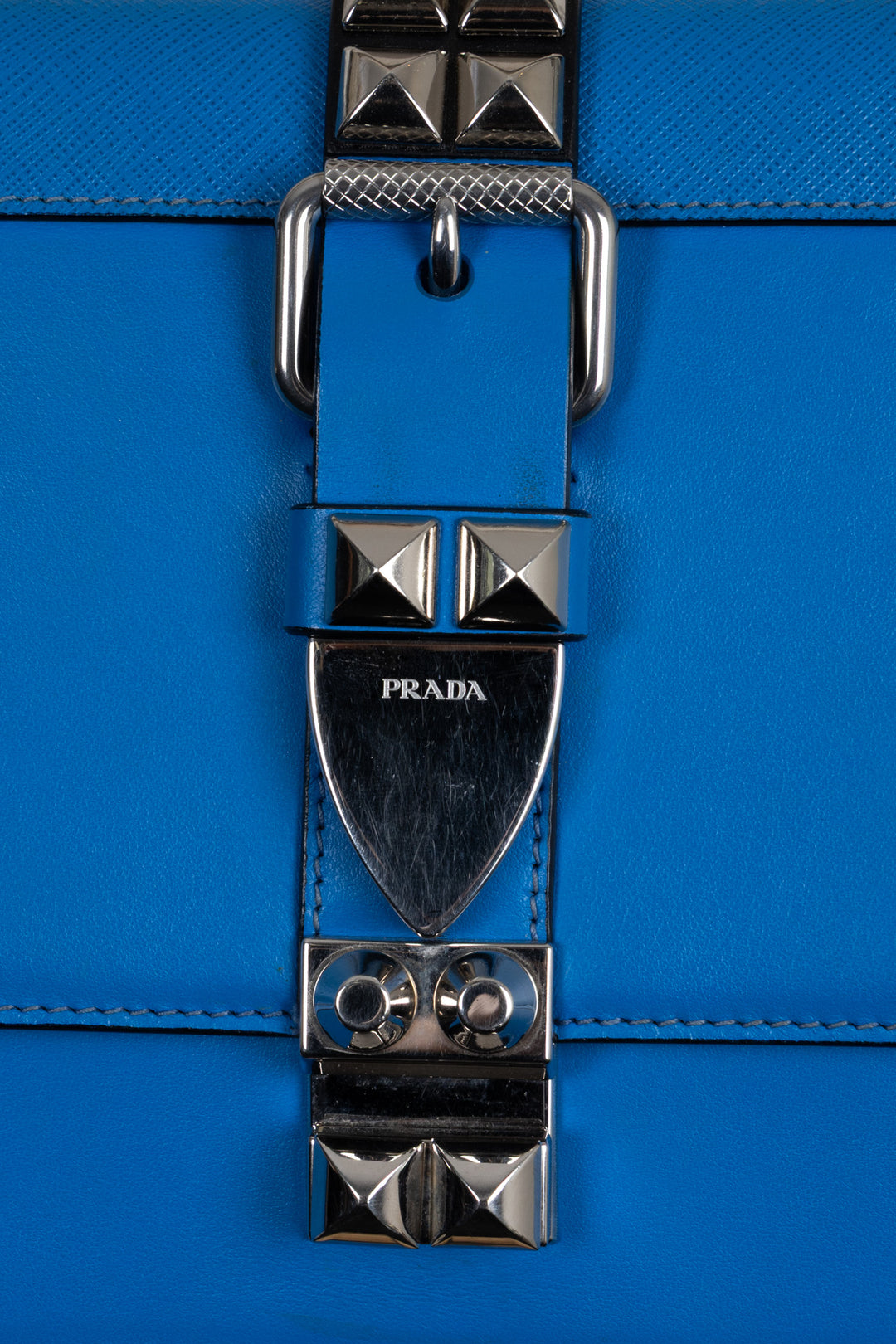 PRADA Electra Studs Bag Leather Blue