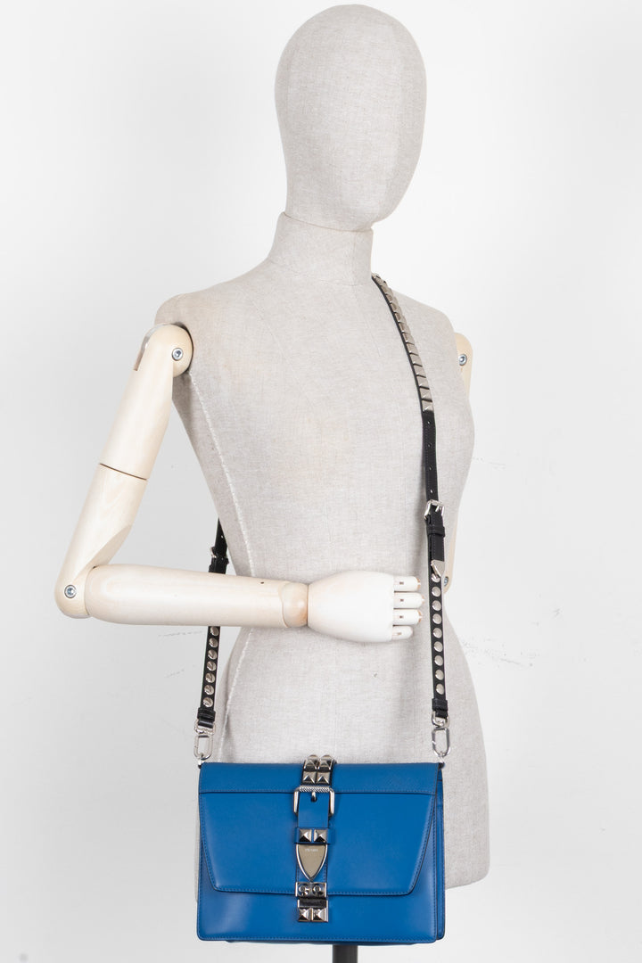 PRADA Electra Studs Bag Leather Blue