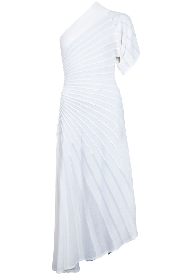 ALAIA Asym Ray Midi Dress Wool Ivory