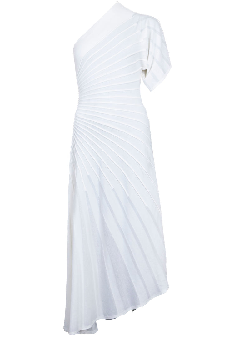 ALAIA Asym Ray Midi Dress Wool Ivory