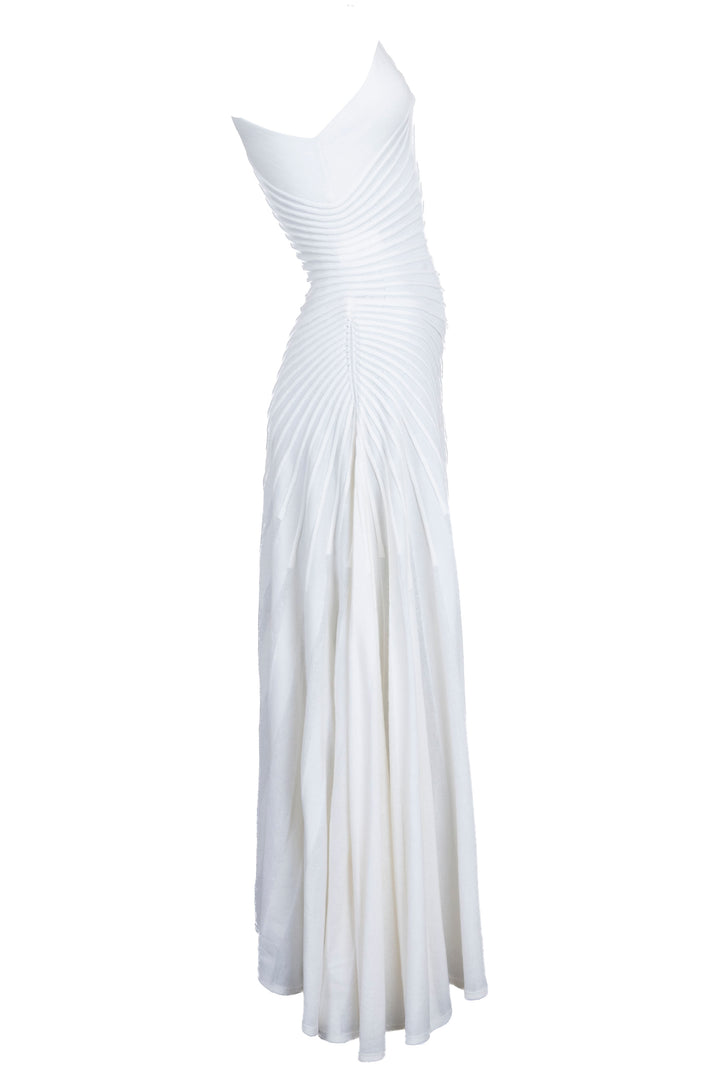 ALAIA Asym Ray Midi Dress Wool Ivory