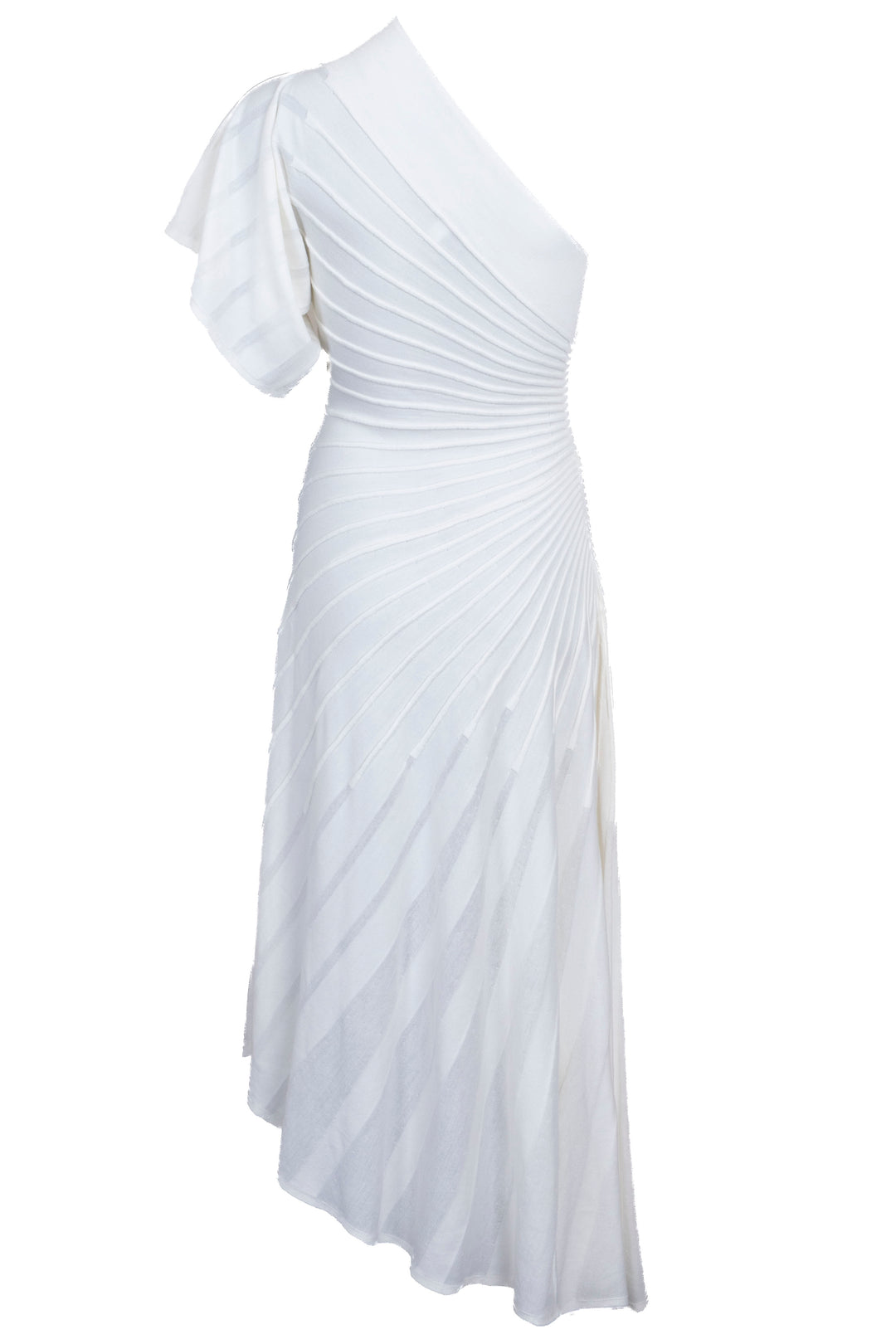 ALAIA Asym Ray Midi Dress Wool Ivory