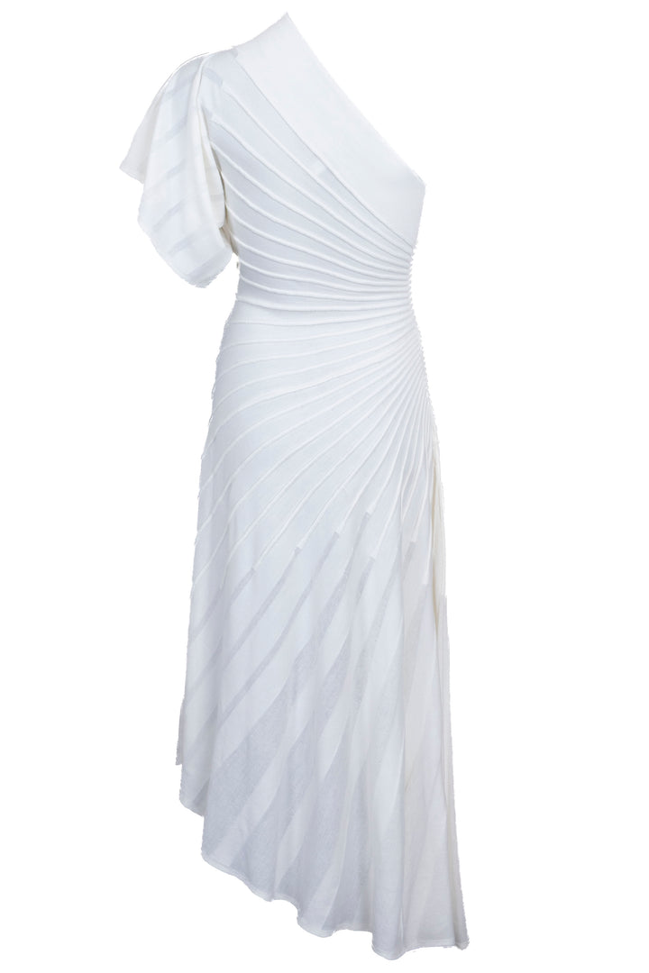 ALAIA Asym Ray Midi Dress Wool Ivory