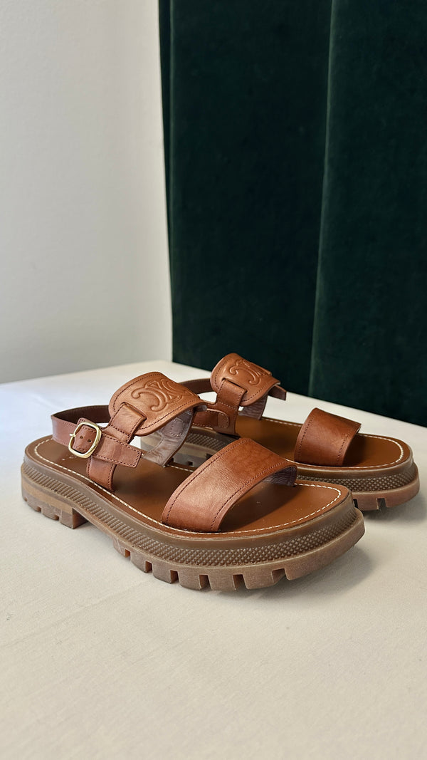 CELINE Triomphe Flats Leather Brown