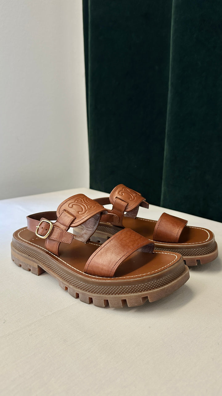 CELINE Triomphe Flats Leather Brown