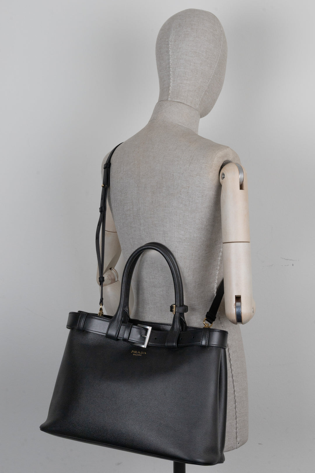 PRADA Large Buckle Belt Bag Leather Black