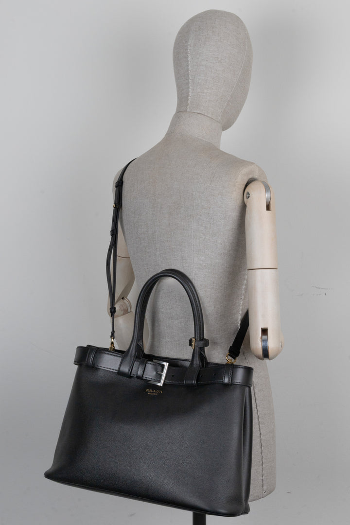PRADA Large Buckle Belt Bag Leather Black