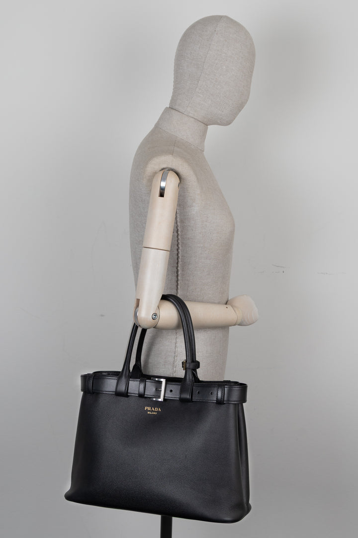 PRADA Large Buckle Belt Bag Leather Black