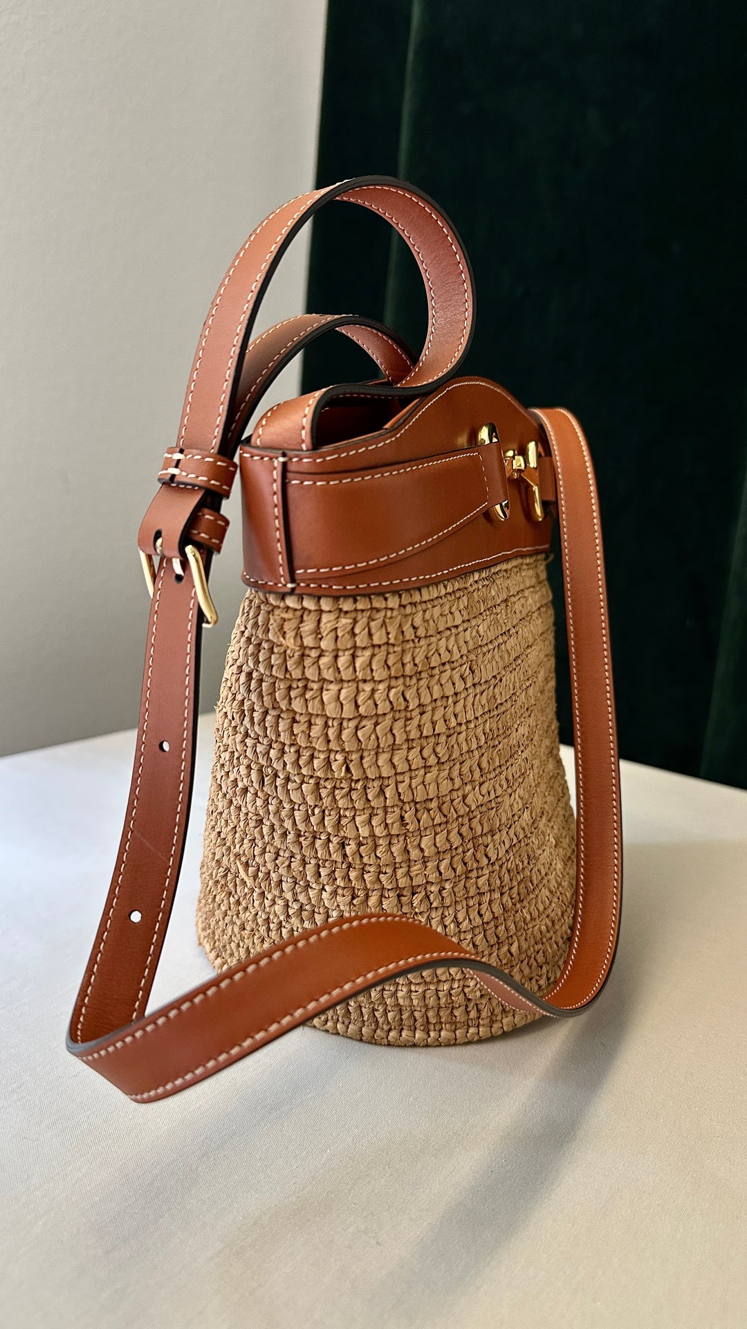 CELINE Crecy Bucket Bag Raffia