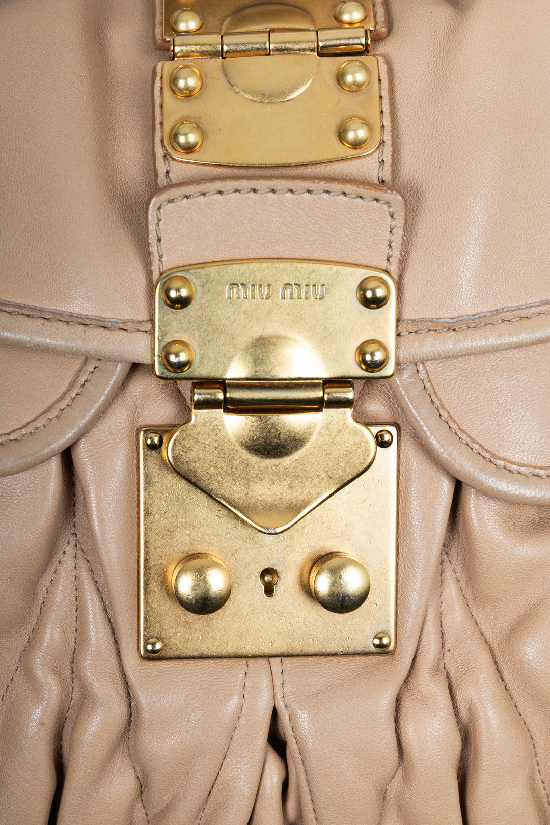 MIUMIU Matelassé Coffer Hobo Bag Leather Beige