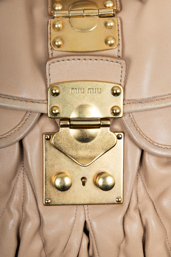 MIUMIU Matelassé Coffer Hobo Bag Leather Beige