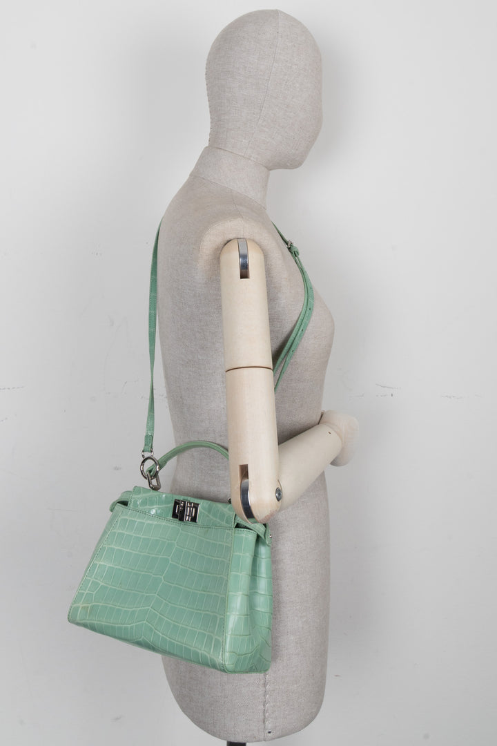 FENDI Sac Peekaboo Mini Croco Mat Menthe