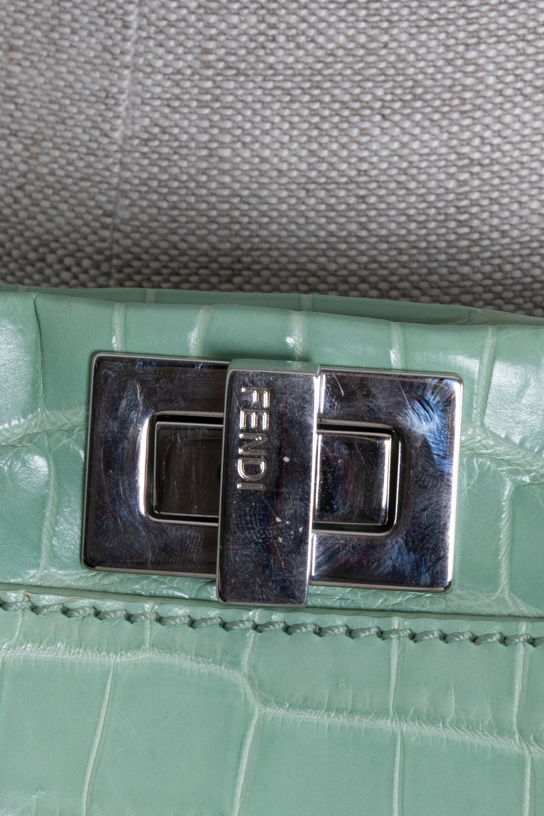 FENDI Sac Peekaboo Mini Croco Mat Menthe