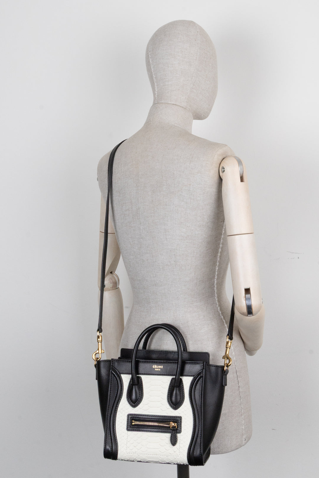 CÉLINE Luggage Nano Python Black White