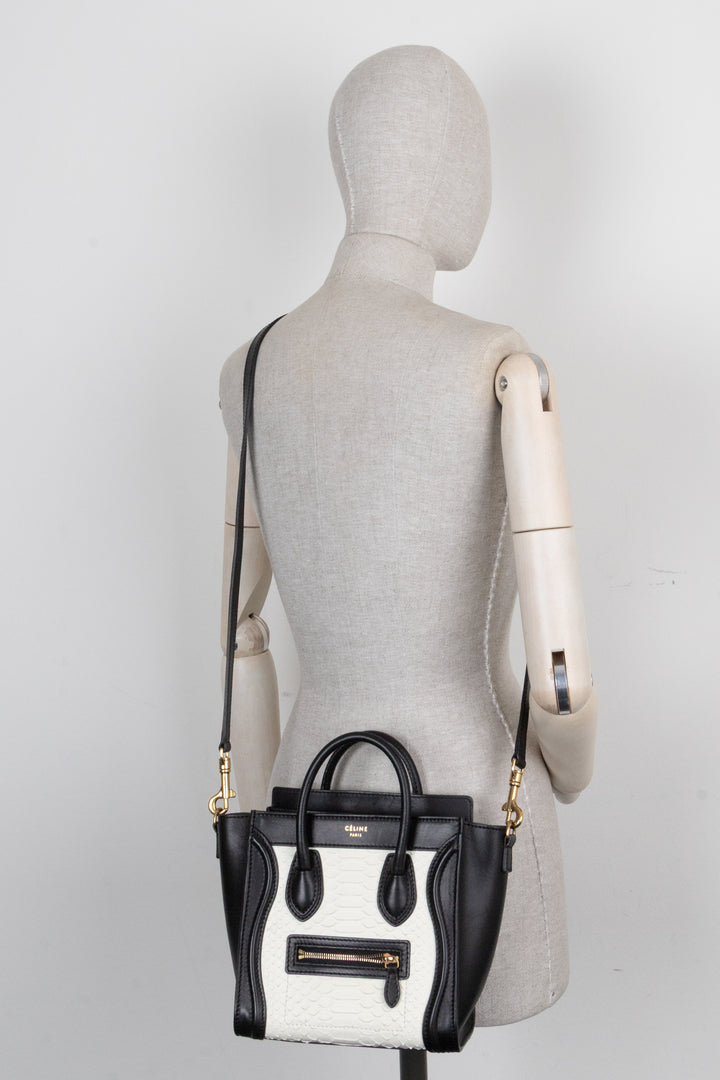 CÉLINE Luggage Nano Python Black White