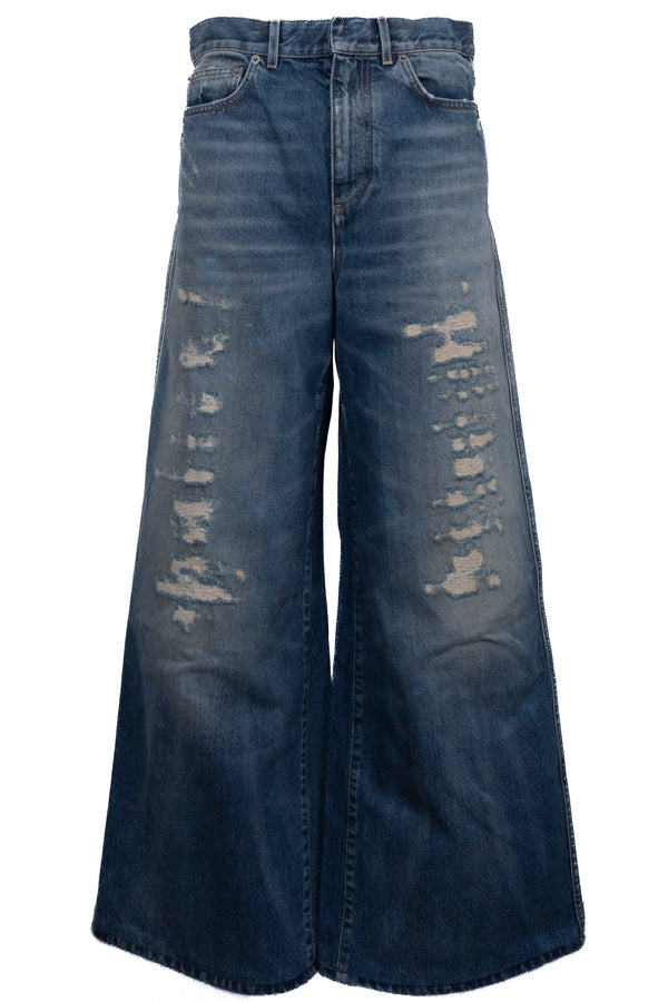 CHRISTIAN DIOR Distressed Wide Leg Pants Denim Blue