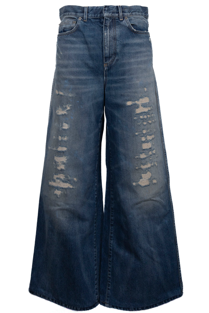 CHRISTIAN DIOR Distressed Wide Leg Pants Denim Blue
