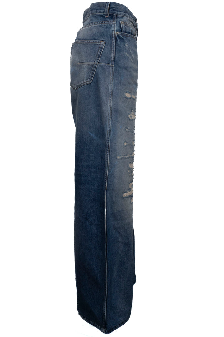CHRISTIAN DIOR Distressed Wide Leg Pants Denim Blue