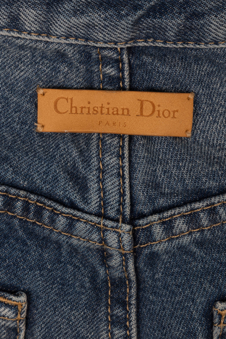 CHRISTIAN DIOR Distressed Wide Leg Pants Denim Blue
