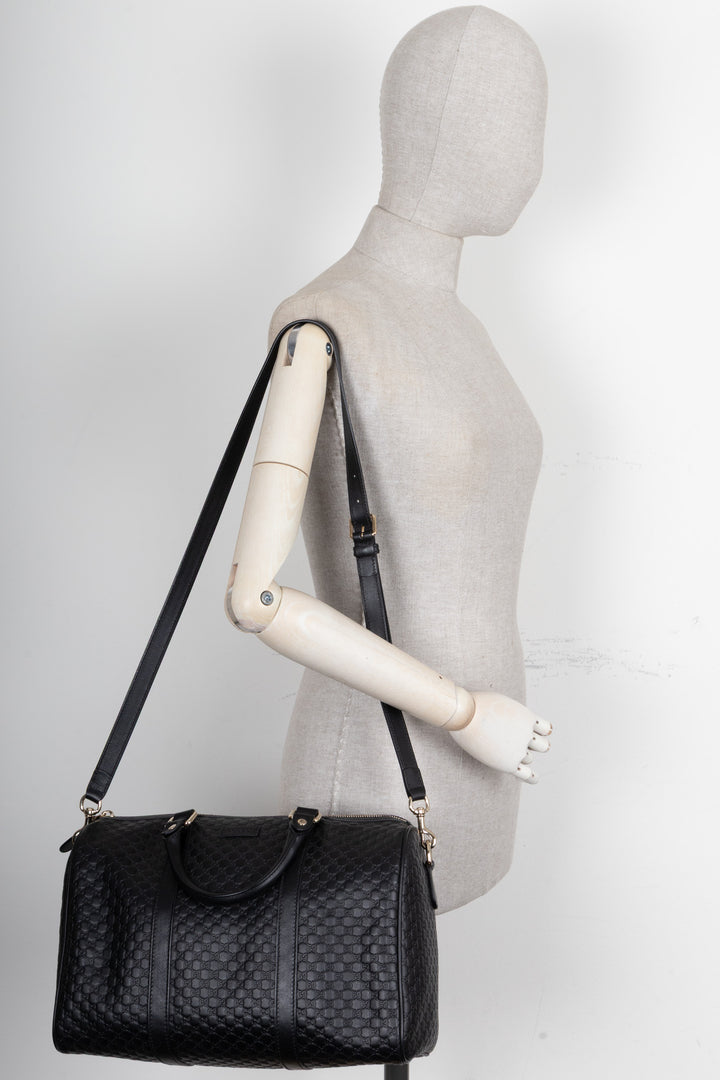 GUCCI Boston Bag Microguccissima Leather Black
