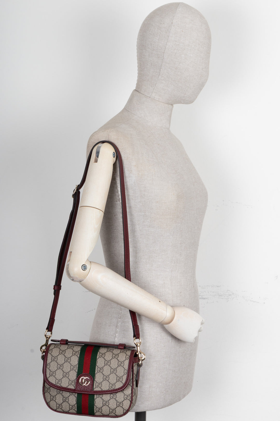 GUCCI Ophidia Top Handle Bag Small Supreme Canvas Leather Bordeaux