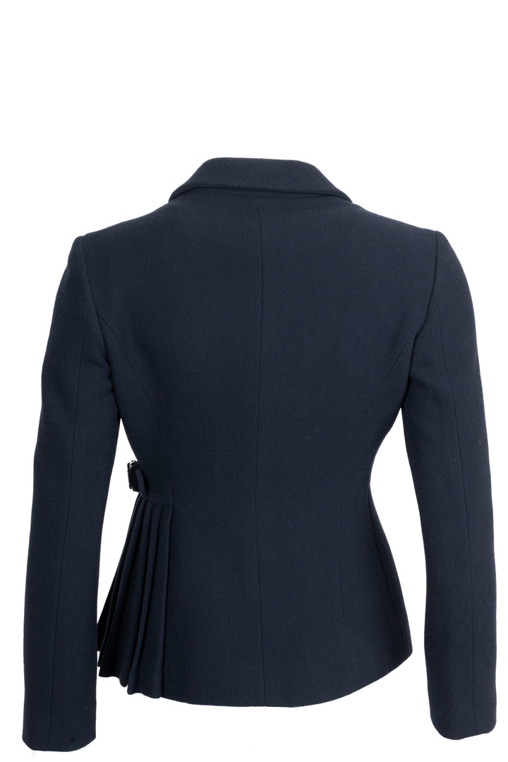CHRISTIAN DIOR Veste asymétrique plissée ceinturée en laine marine