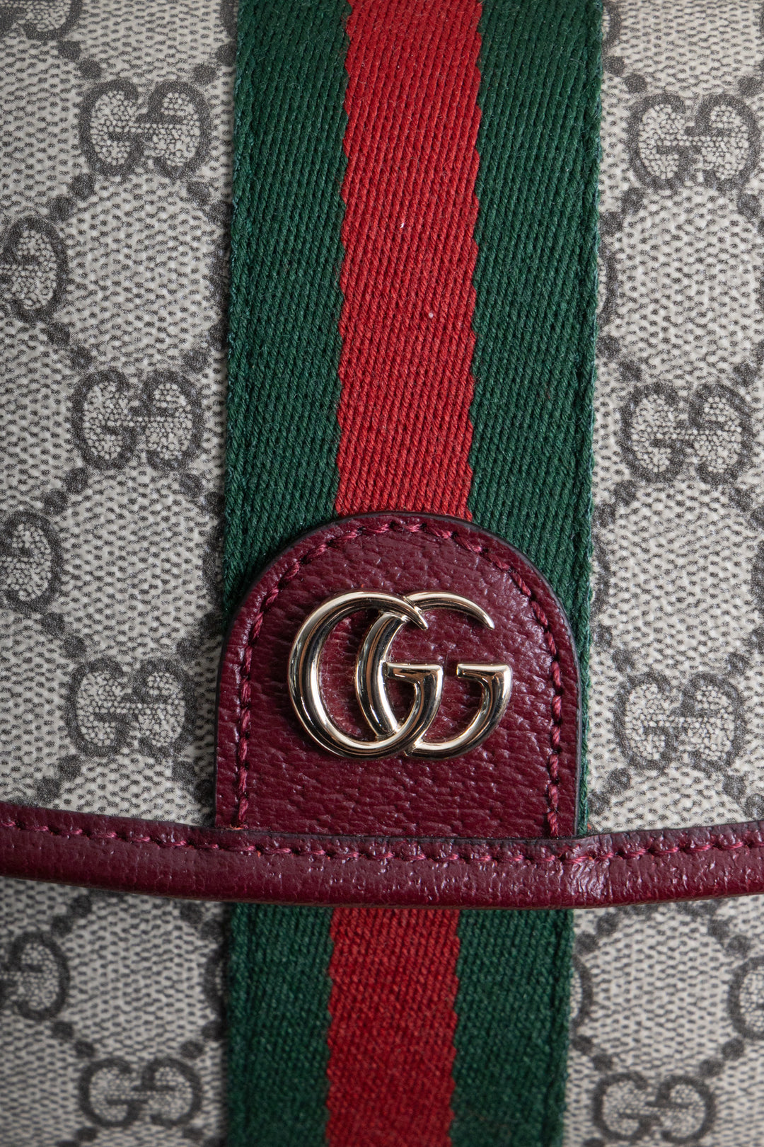 GUCCI Ophidia Top Handle Bag Small Supreme Canvas Leather Bordeaux
