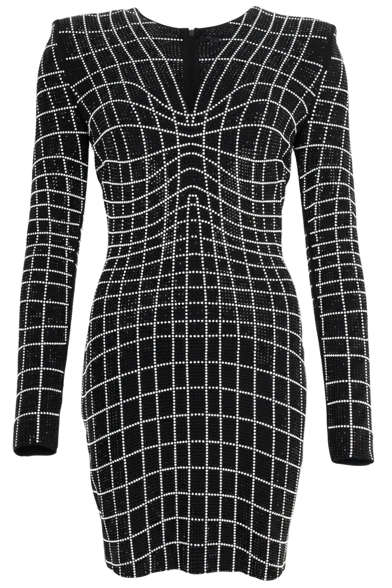 BALMAIN Dress Crystals Black White
