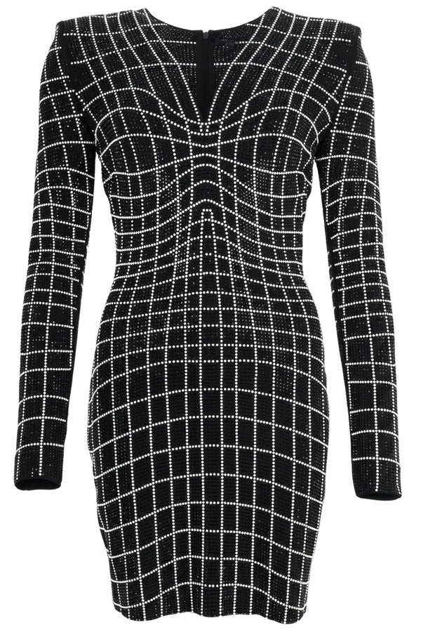 BALMAIN Dress Crystals Black White