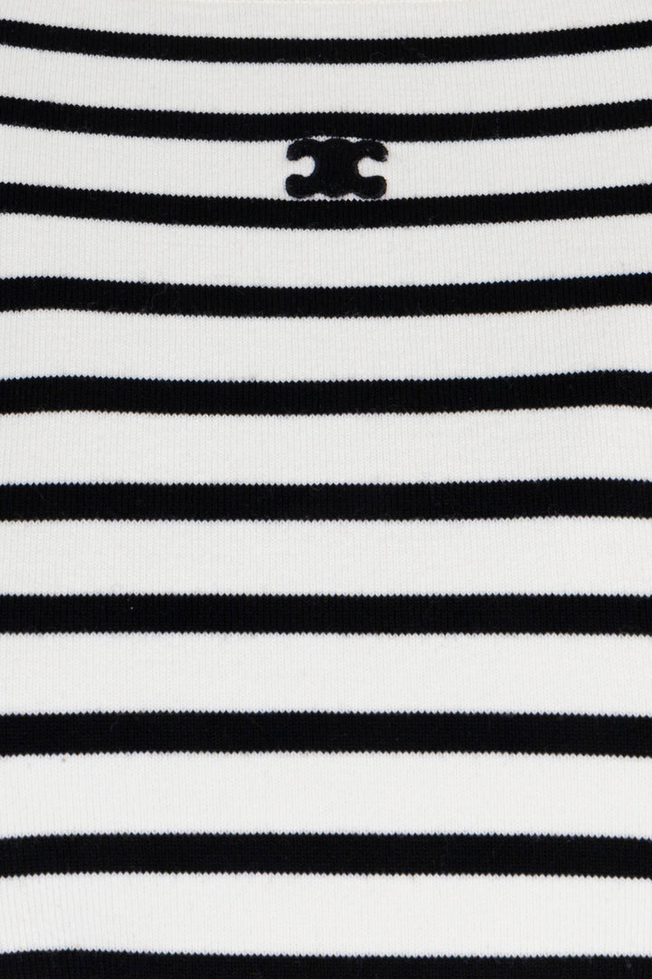 CELINE Long Sleeve Striped Sweater Black White