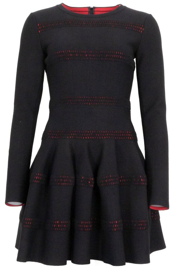 ALAÏA Robe manches longues Laine Noir Rouge