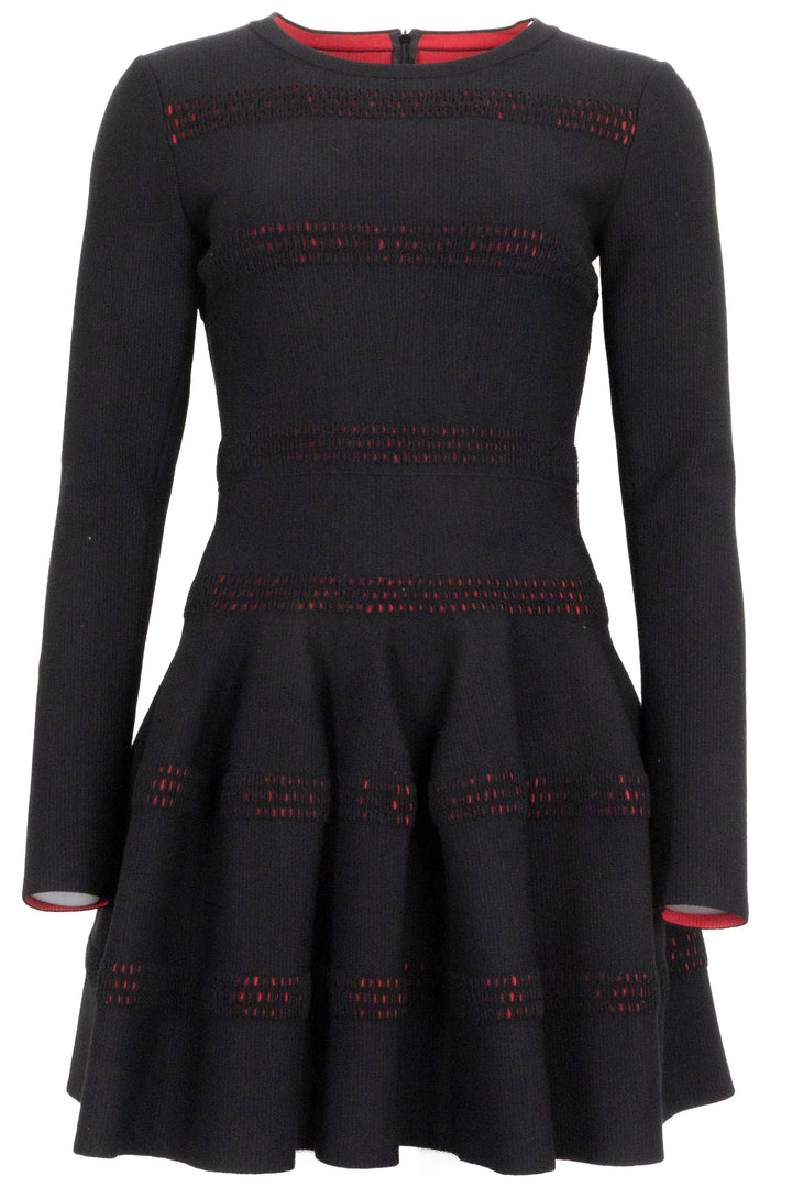 ALAÏA Long Sleeve Dress Wool Black Red