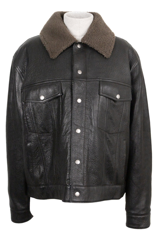 SAINT LAURENT 2024 Veste en cuir peau lainée noir