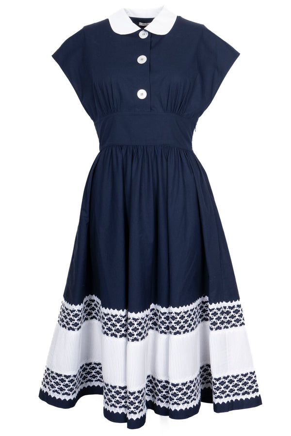 MIUMIU Peter Pan Collar Sleeveless Dress Cotton Navy