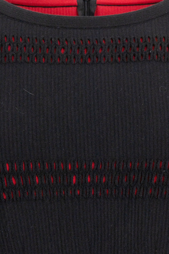 ALAÏA Long Sleeve Dress Wool Black Red