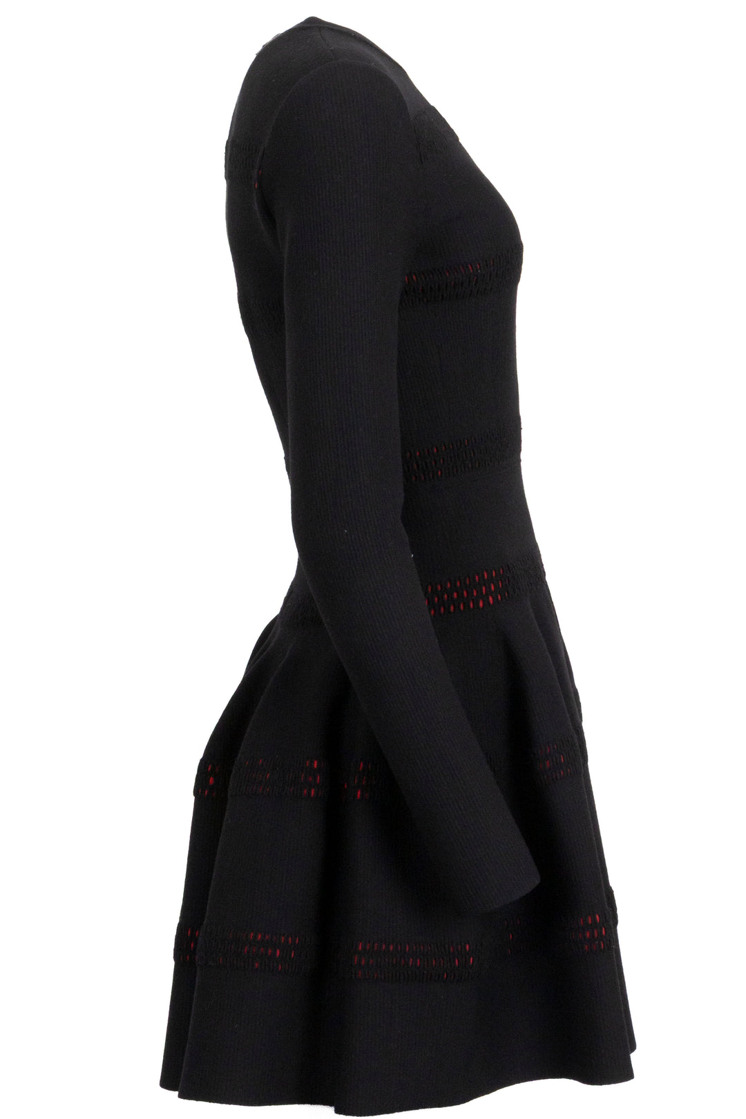 ALAÏA Long Sleeve Dress Wool Black Red