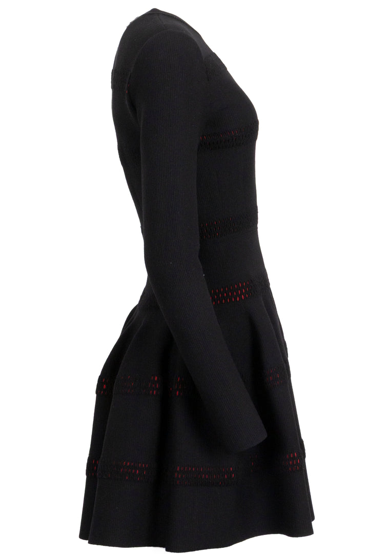 ALAÏA Long Sleeve Dress Wool Black Red