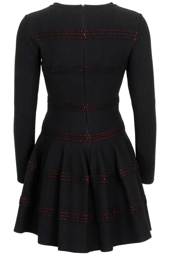 ALAÏA Long Sleeve Dress Wool Black Red