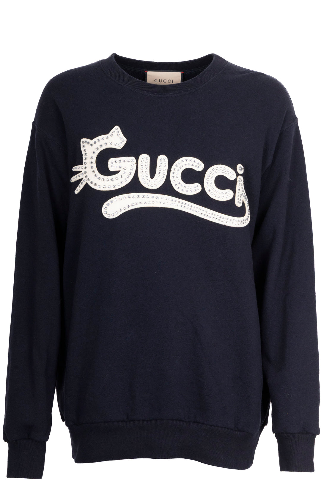 GUCCI Pull en coton orné du logo chat marine