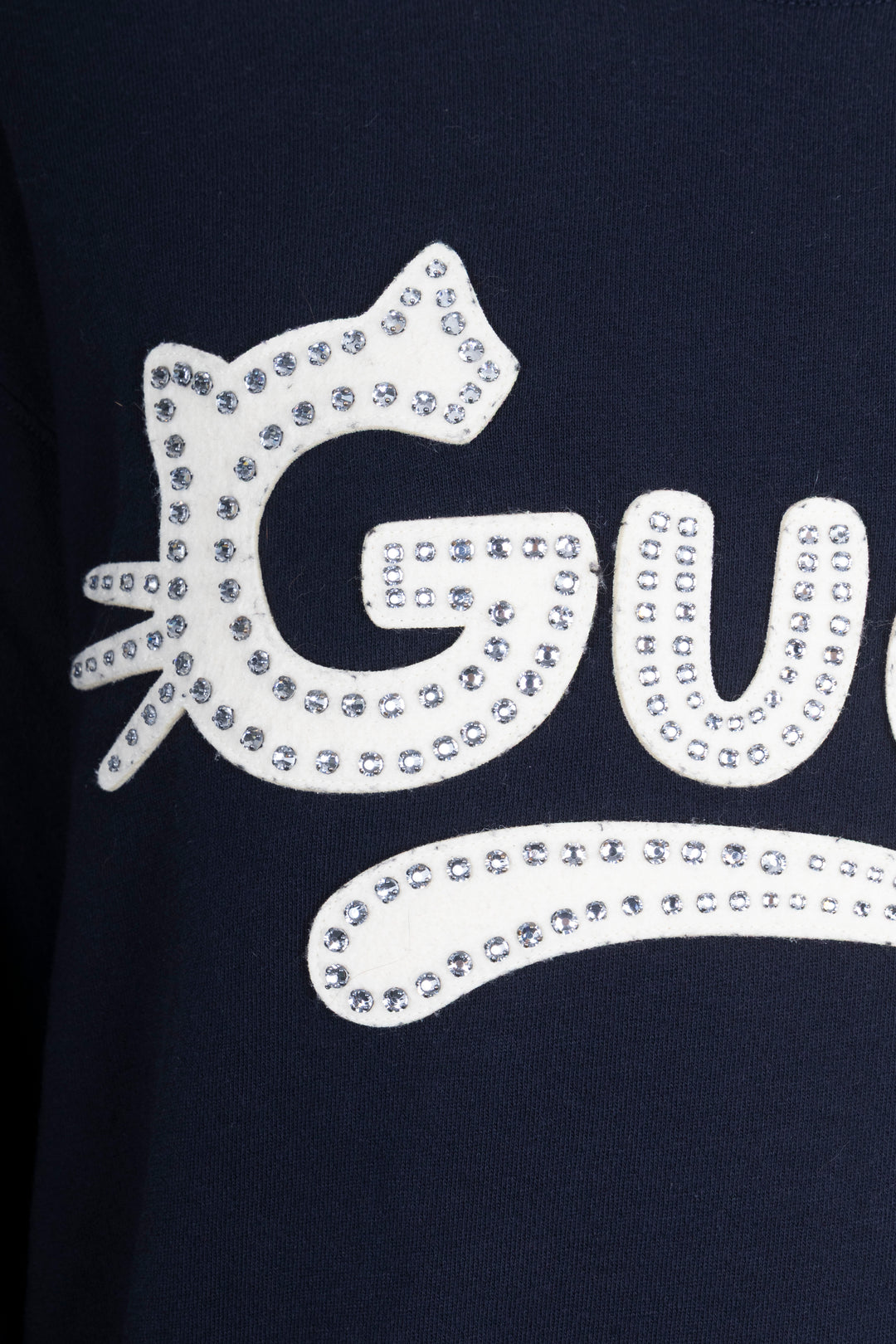GUCCI Pull en coton orné du logo chat marine