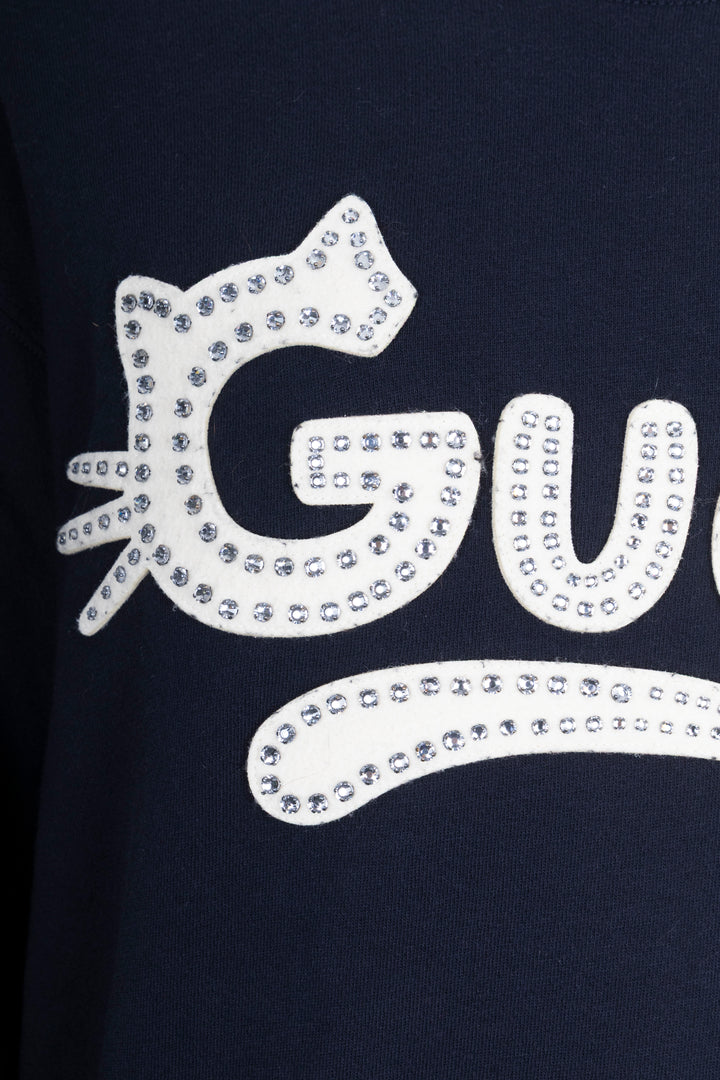 GUCCI Pull en coton orné du logo chat marine