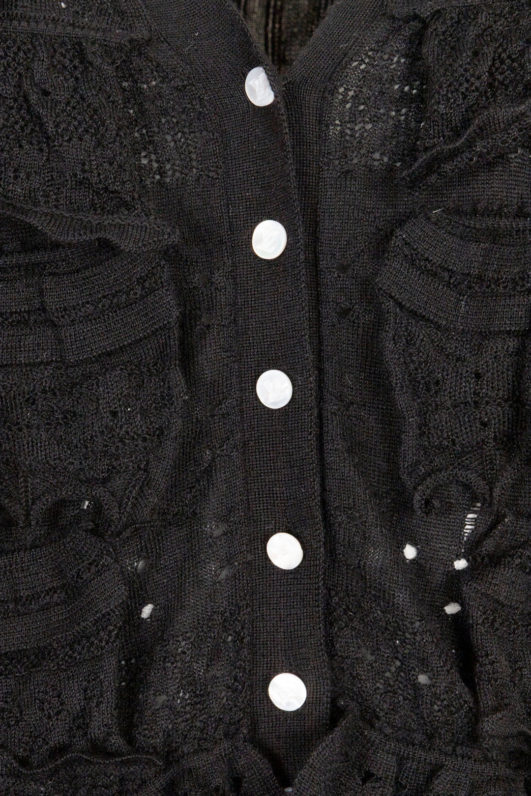 LOUIS VUITTON Ruffled Front Cardigan Lace Cashmere Black