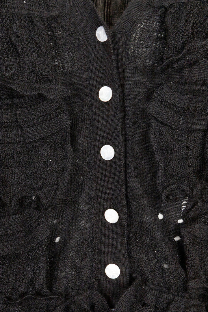LOUIS VUITTON Ruffled Front Cardigan Lace Cashmere Black