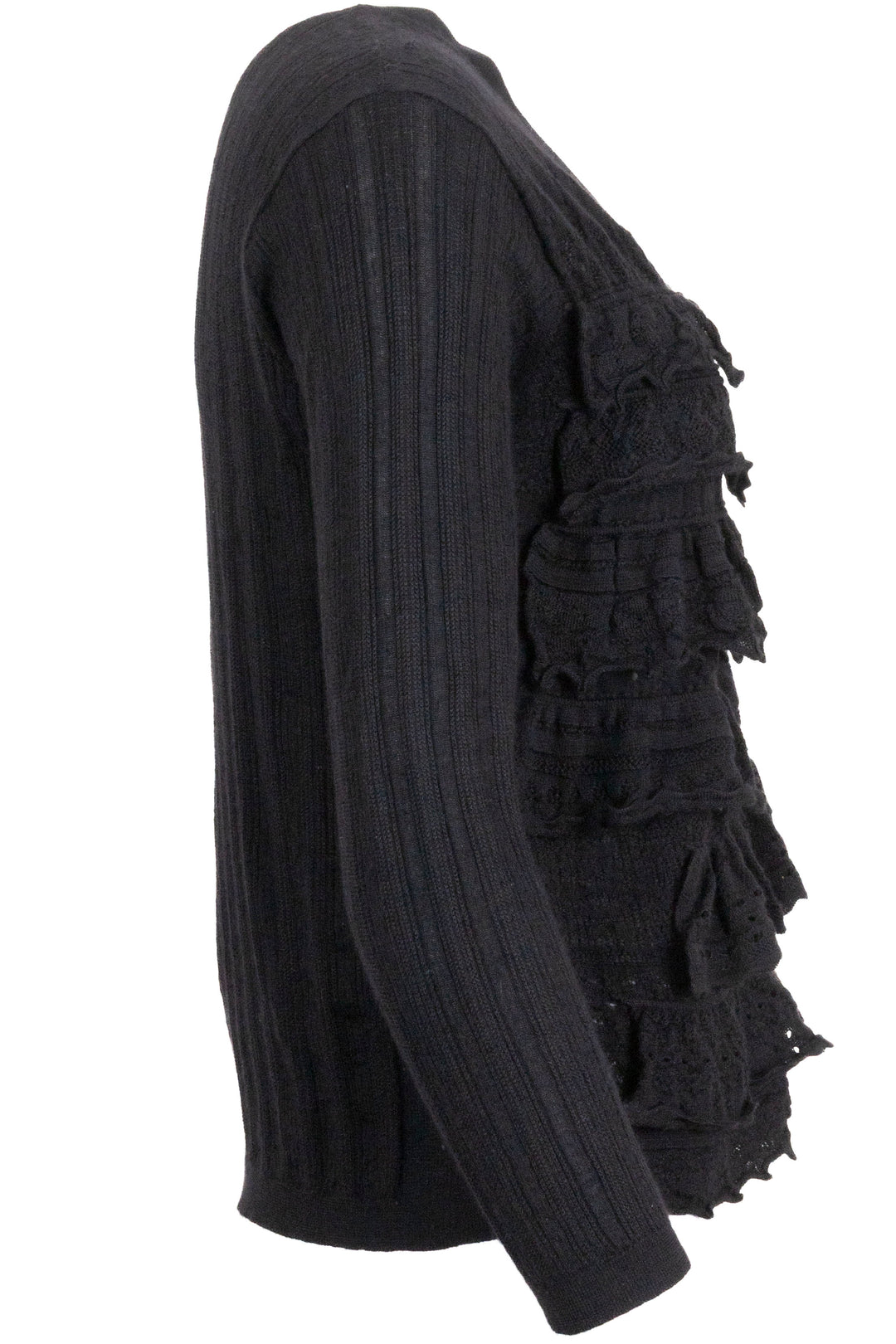 LOUIS VUITTON Ruffled Front Cardigan Lace Cashmere Black