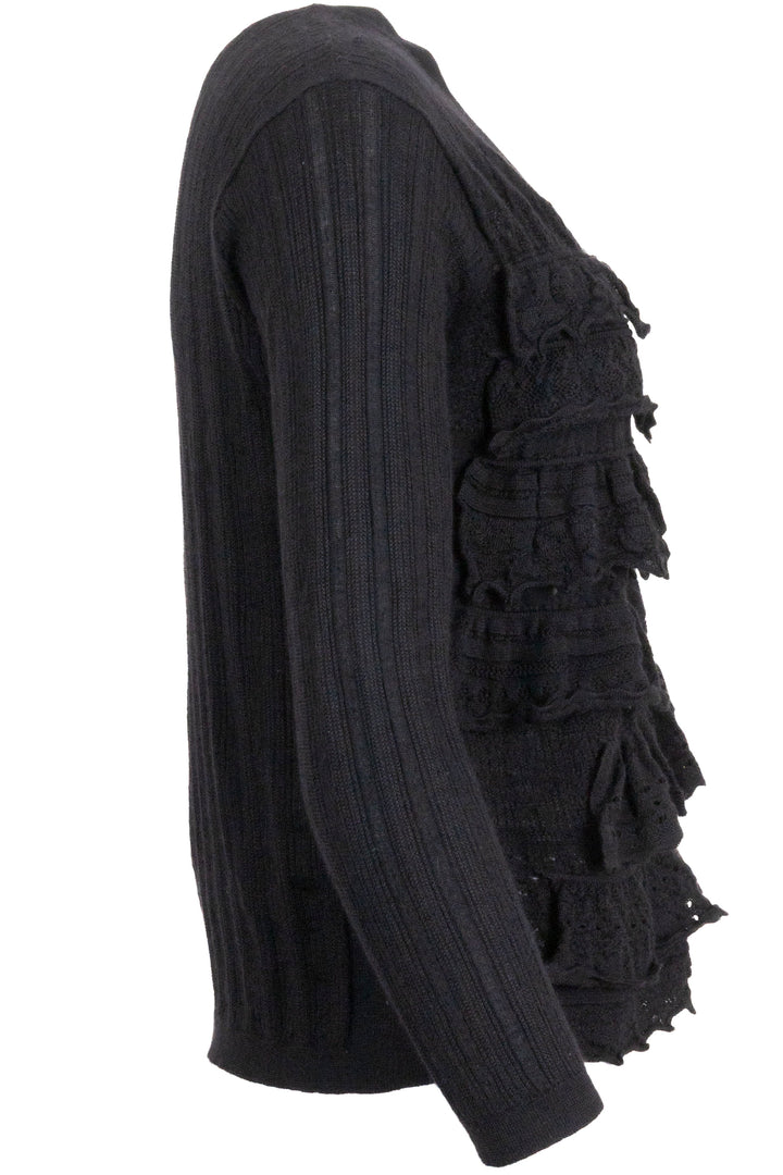 LOUIS VUITTON Ruffled Front Cardigan Lace Cashmere Black