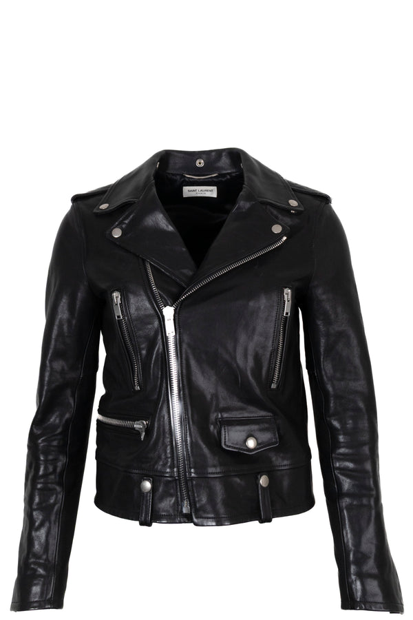 Veste de motard zippée en cuir noir SAINT LAURENT 2013