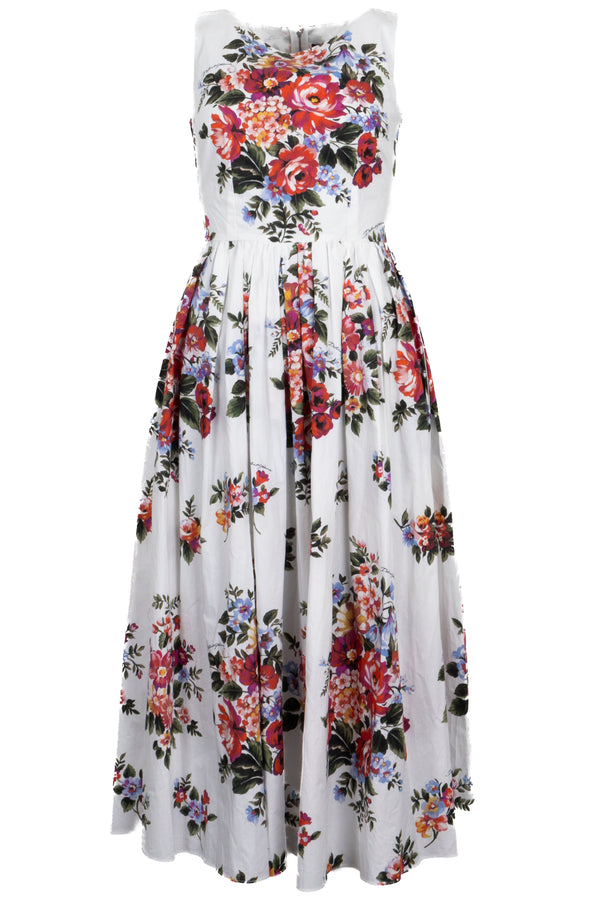 DOLCE & GABBANA Floral Belted Dress Cotton White