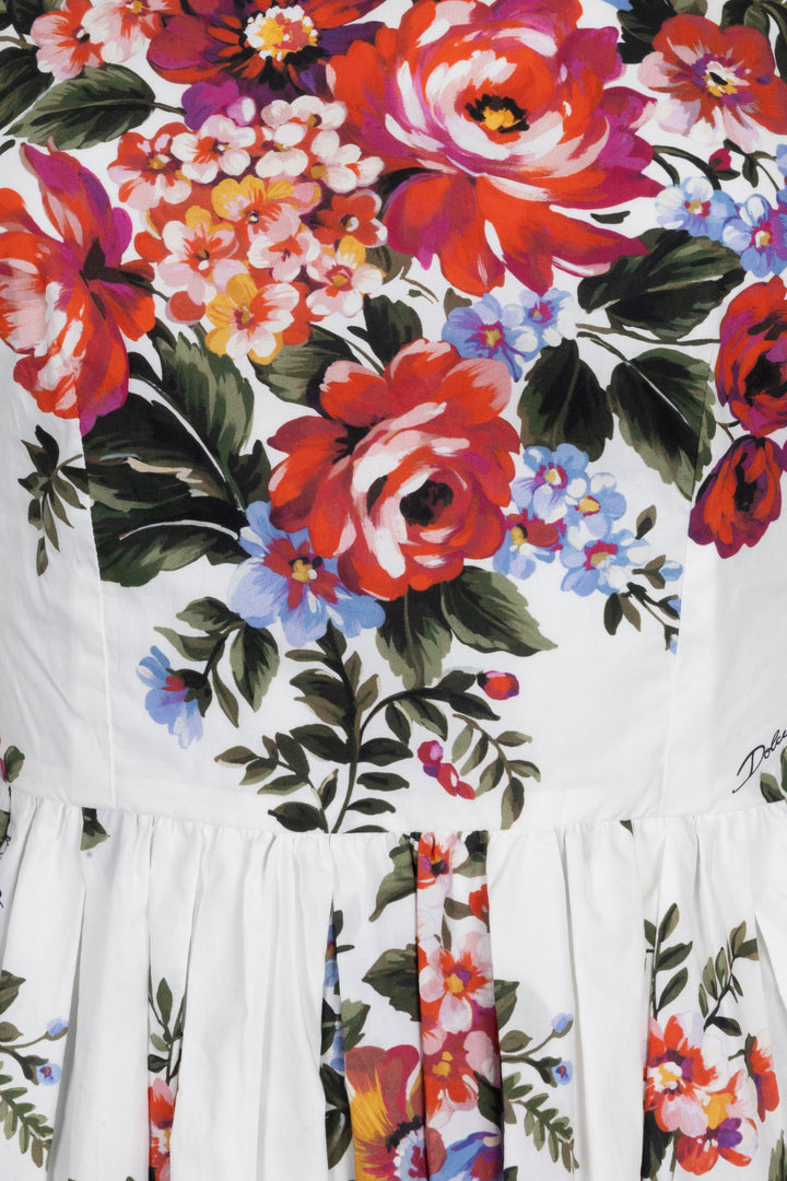 DOLCE & GABBANA Floral Belted Dress Cotton White